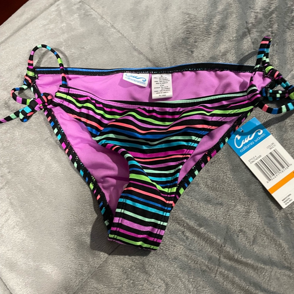 NEW California Waves Colorful Striped Bikini Bottom Size Small